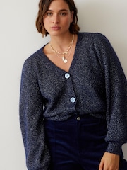 Oliver Bonas Navy Blue Sparkle Knitted Cardigan - Image 1 of 8