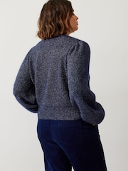 Oliver Bonas Navy Blue Sparkle Knitted Cardigan - Image 2 of 8
