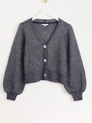 Oliver Bonas Navy Blue Sparkle Knitted Cardigan - Image 4 of 8