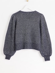 Oliver Bonas Navy Blue Sparkle Knitted Cardigan - Image 5 of 8