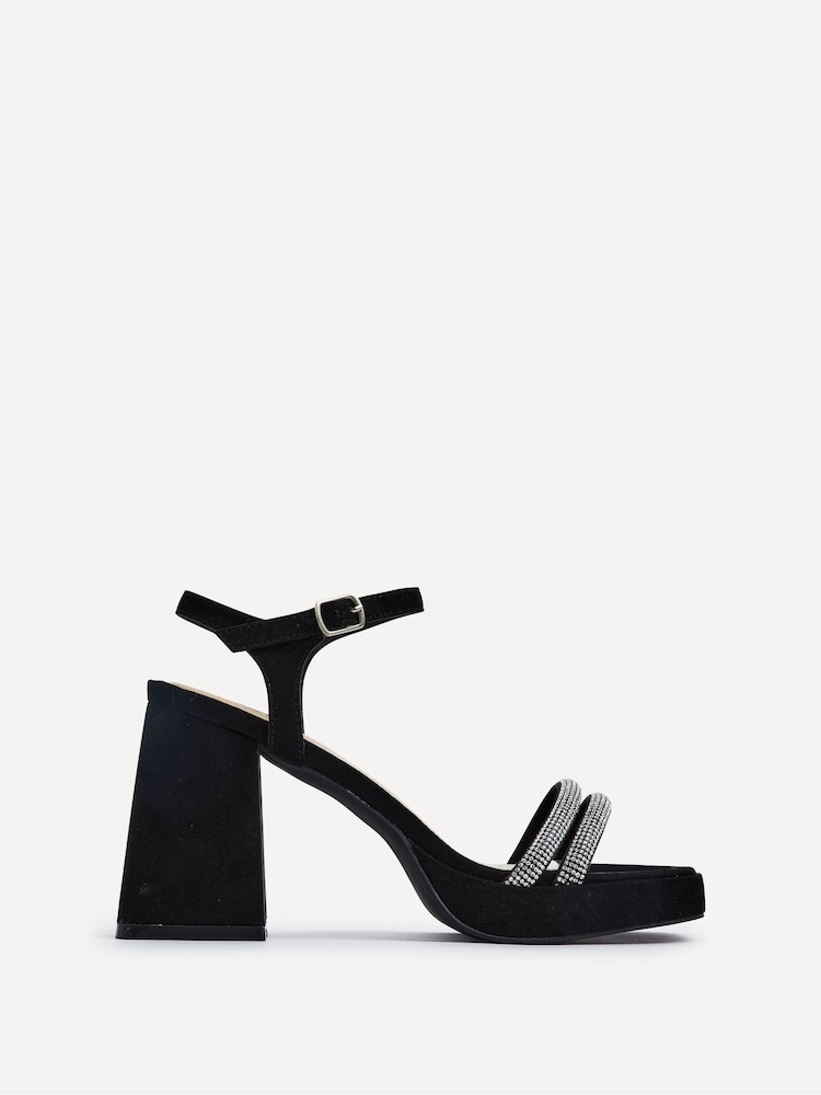 Schwarz - Linzi Xandra Plateausandalen aus Kunstleder mit Diamantbesatz - Bild 2 von 5