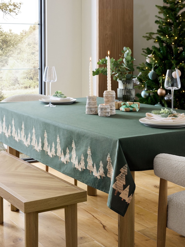 Green Christmas Tree 100% Cotton Table Cloth - Image 1 of 3