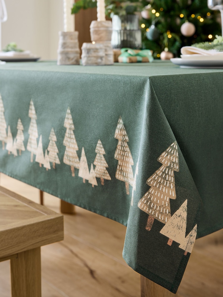 Green Christmas Tree 100% Cotton Table Cloth - Image 2 of 3