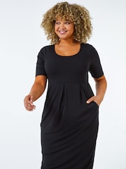 Roman Black Curve Cocoon Pocket Detail Midi Dress - Image 1 of 5