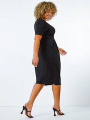 Roman Black Curve Cocoon Pocket Detail Midi Dress - Image 2 of 5