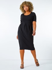 Roman Black Curve Cocoon Pocket Detail Midi Dress - Image 3 of 5