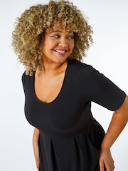 Roman Black Curve Cocoon Pocket Detail Midi Dress - Image 4 of 5