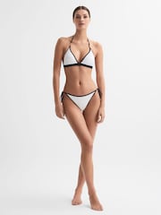 Reiss White/Navy Rutha Side Tie Contrast Trim Bikini Bottoms - Image 1 of 5