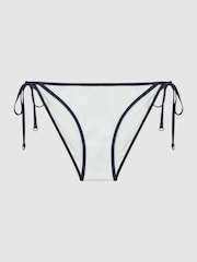 Reiss White/Navy Rutha Side Tie Contrast Trim Bikini Bottoms - Image 2 of 5
