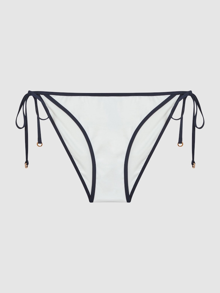 Reiss White/Navy Rutha Side Tie Contrast Trim Bikini Bottoms - Image 2 of 5