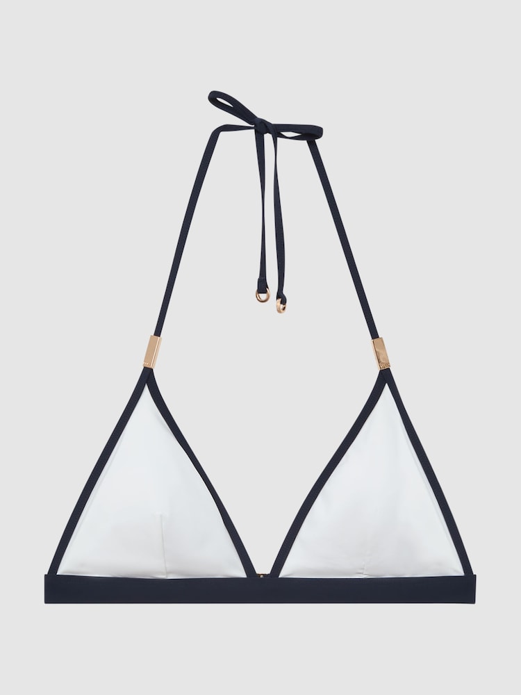 Reiss White/Navy Rutha Triangle Halterneck Bikini Top - Image 2 of 4
