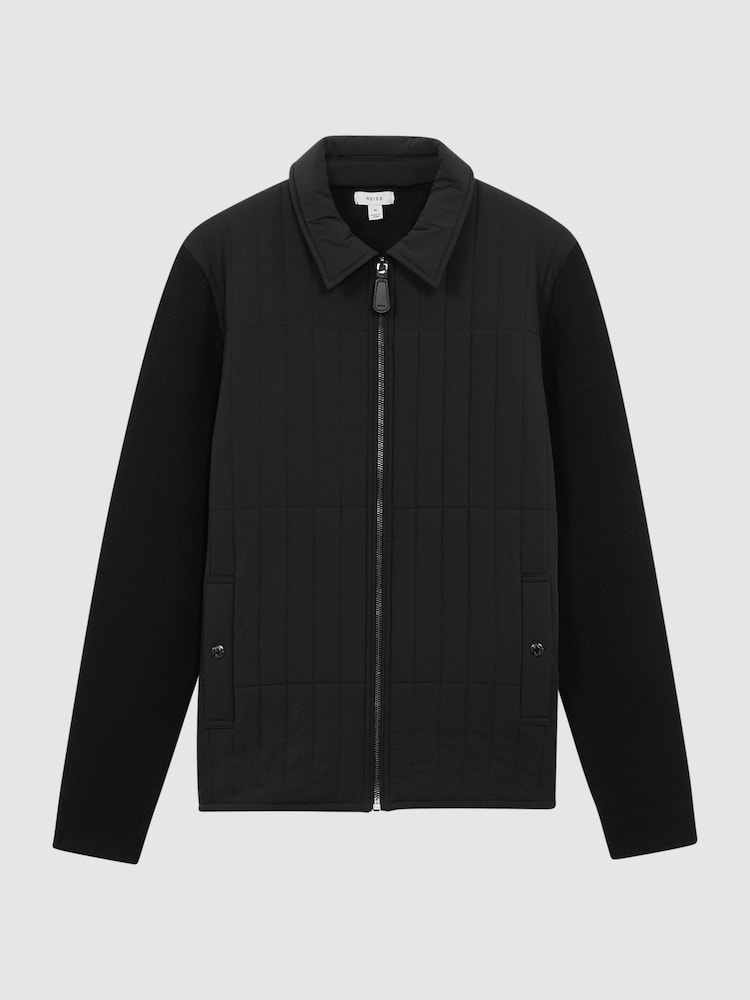 Reiss Black Tosca Hybrid Knit and Quilt Jacket - Image 2 of 5