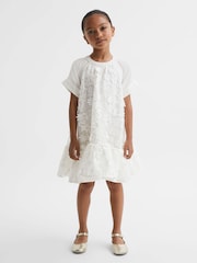 Reiss Ivory Theo Teen Embellished Flared Dress - Image 3 of 7