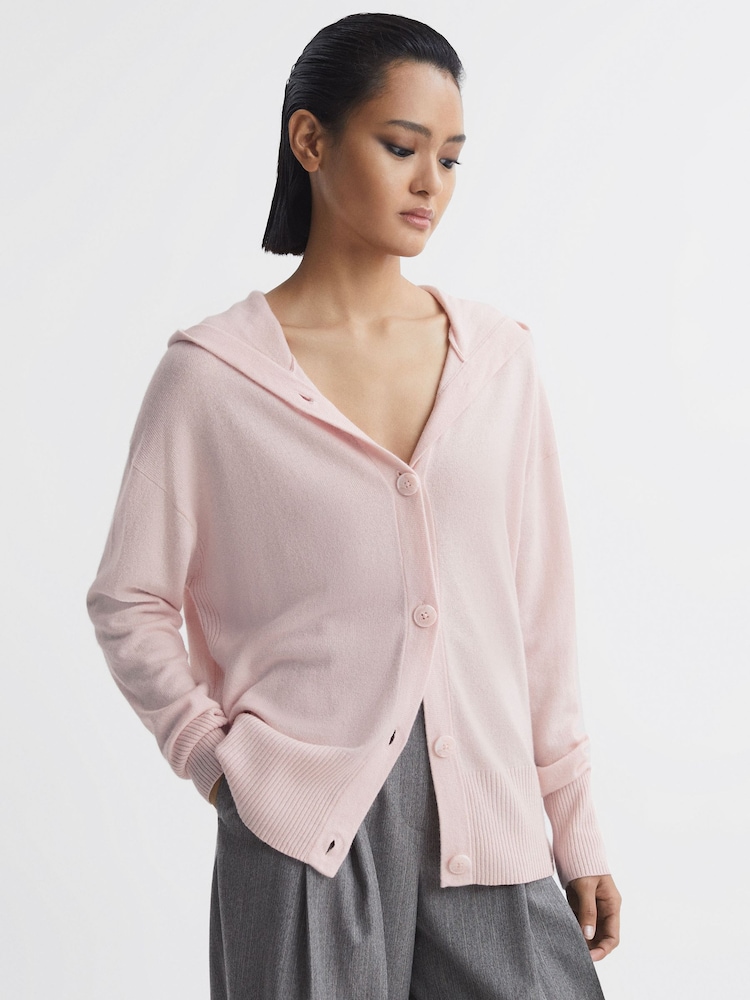 Reiss Light Pink Evie Wool Blend Hooded Cardigan - Image 1 of 5