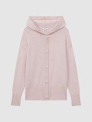 Reiss Light Pink Evie Wool Blend Hooded Cardigan - Image 2 of 5