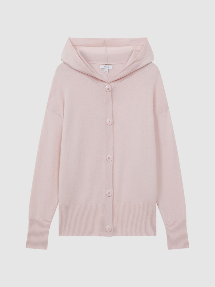 Reiss Light Pink Evie Wool Blend Hooded Cardigan - Image 2 of 5