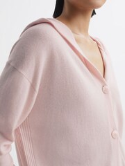 Reiss Light Pink Evie Wool Blend Hooded Cardigan - Image 3 of 5