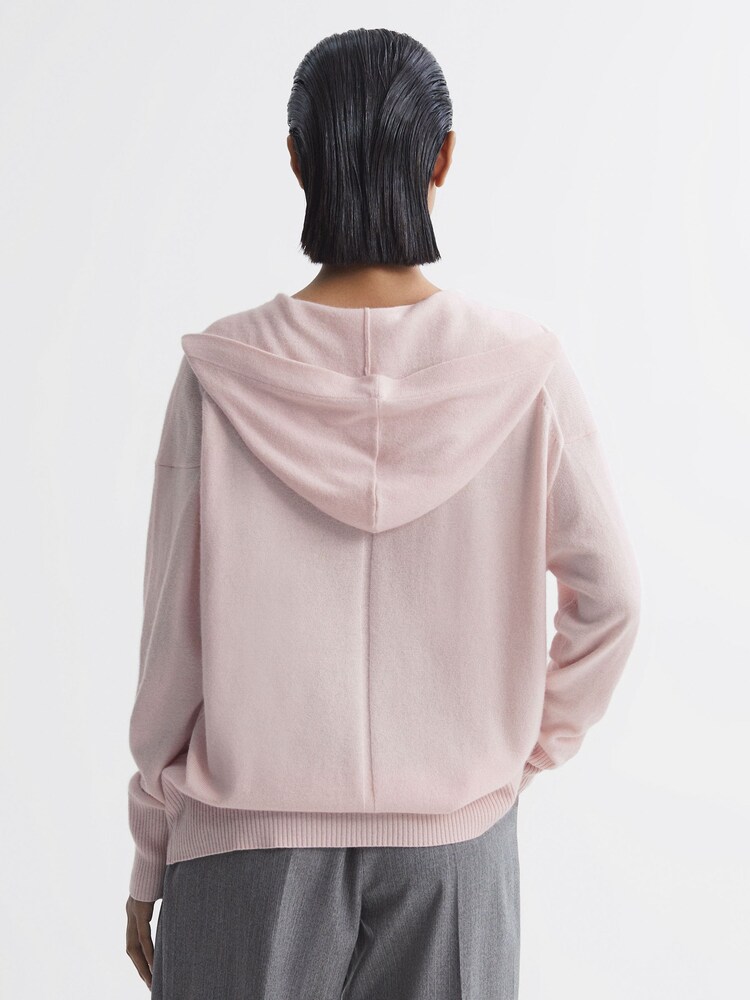 Reiss Light Pink Evie Wool Blend Hooded Cardigan - Image 5 of 5