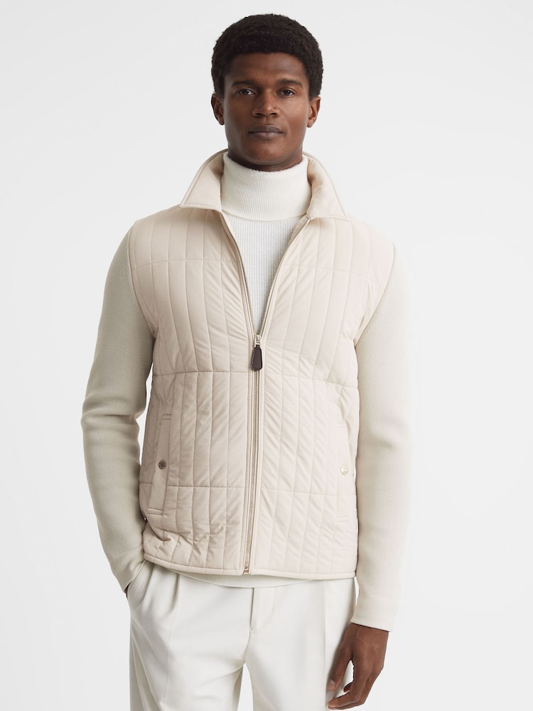 Reiss Stone Tosca Hybrid Knit and Quilt Jacket - Image 1 of 6