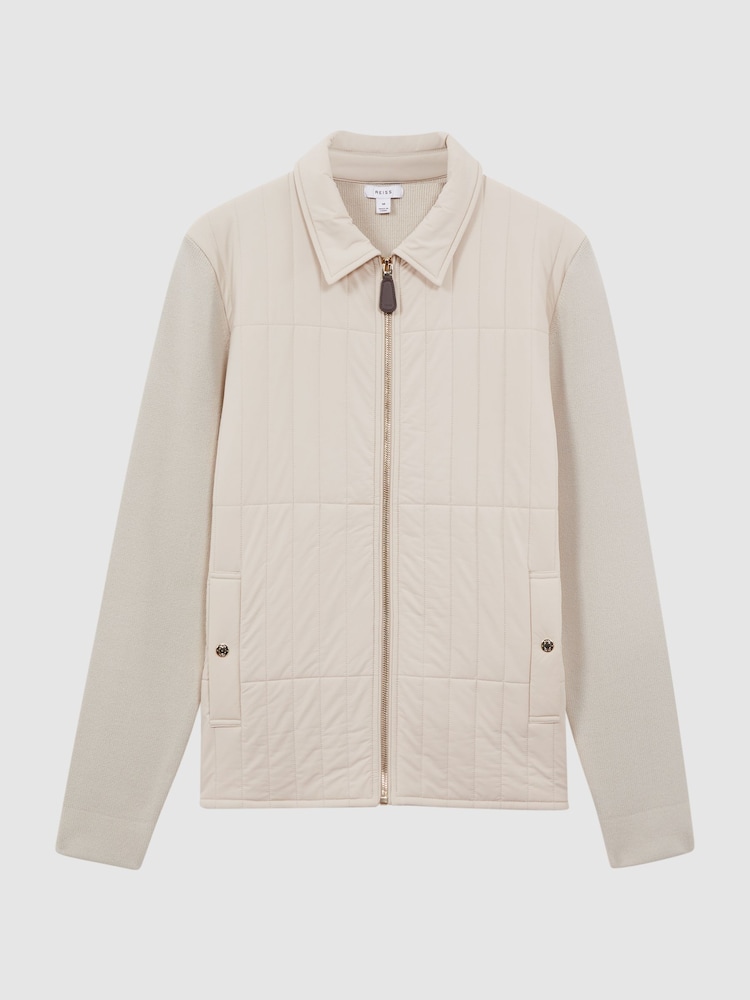Reiss Stone Tosca Hybrid Knit and Quilt Jacket - Image 2 of 6