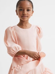 Reiss Pink Toby 13-14 yrs Puff Sleeve Ruffle Mini Dress - Image 1 of 7