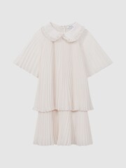 Reiss Ivory Nadia Teen Pleated Collared Tiered Dress - Image 2 of 7