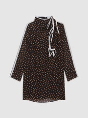 Reiss Black Kate 13-14 yrs Polka Dot Tie Neck Mini Dress - Image 2 of 6