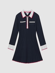 Reiss Navy Annie Teen Ribbed Colourblock Mini Dress - Image 1 of 7
