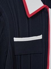 Reiss Navy Annie Teen Ribbed Colourblock Mini Dress - Image 2 of 7