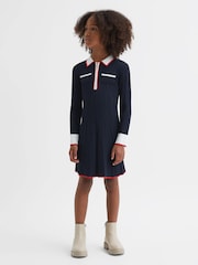 Reiss Navy Annie Teen Ribbed Colourblock Mini Dress - Image 3 of 7