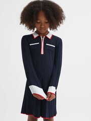 Reiss Navy Annie Teen Ribbed Colourblock Mini Dress - Image 4 of 7