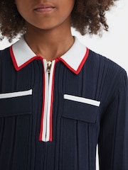 Reiss Navy Annie Teen Ribbed Colourblock Mini Dress - Image 5 of 7