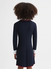 Reiss Navy Annie Teen Ribbed Colourblock Mini Dress - Image 6 of 7