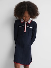 Reiss Navy Annie Teen Ribbed Colourblock Mini Dress - Image 7 of 7
