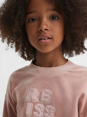 Reiss Pink Robin 13-14 yrs Velour Sequin Motif Jumper - Image 1 of 6