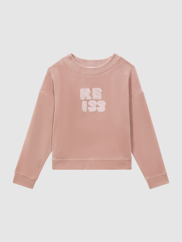 Reiss Pink Robin 13-14 yrs Velour Sequin Motif Jumper - Image 2 of 6