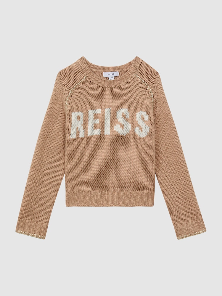 Reiss Camel Emefa 13-14 yrs Wool Blend Motif Jumper - Image 2 of 6
