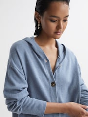 Reiss Indigo Evie Wool Blend Hooded Cardigan - Image 1 of 5