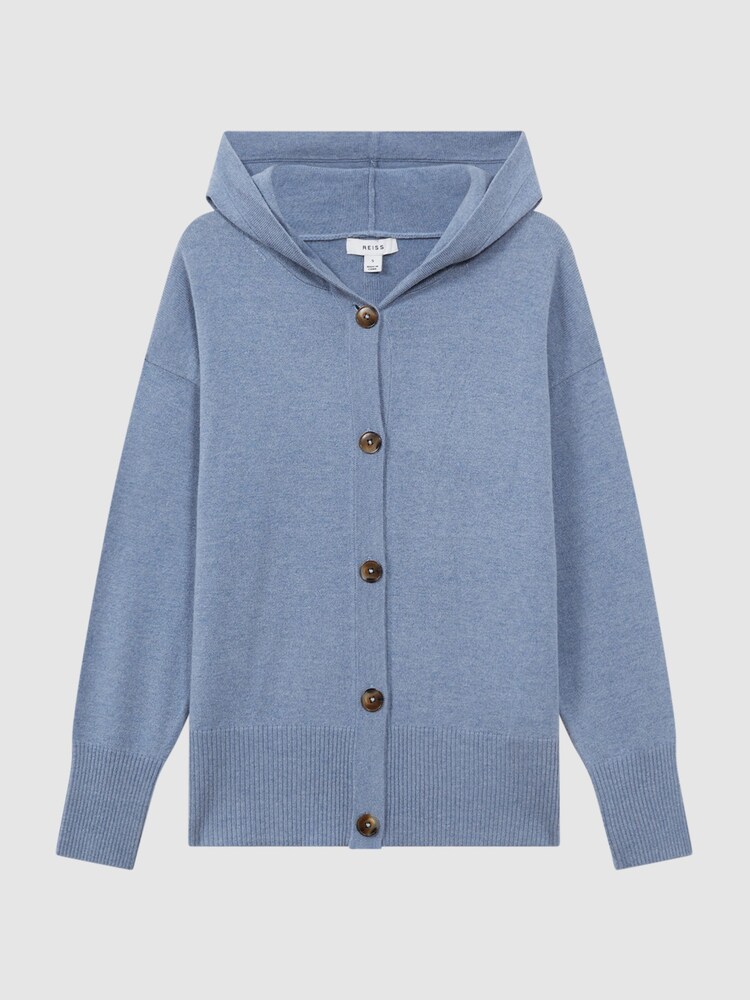 Reiss Indigo Evie Wool Blend Hooded Cardigan - Image 2 of 5
