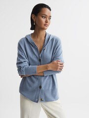 Reiss Indigo Evie Wool Blend Hooded Cardigan - Image 4 of 5
