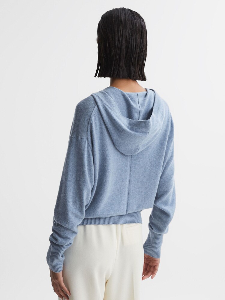 Reiss Indigo Evie Wool Blend Hooded Cardigan - Image 5 of 5