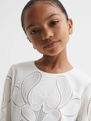 Reiss Ivory Toya Teen Floral Embroidered Dress - Image 6 of 7
