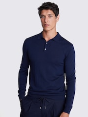 MOSS Blue Merino Polo Shirt - Image 1 of 5