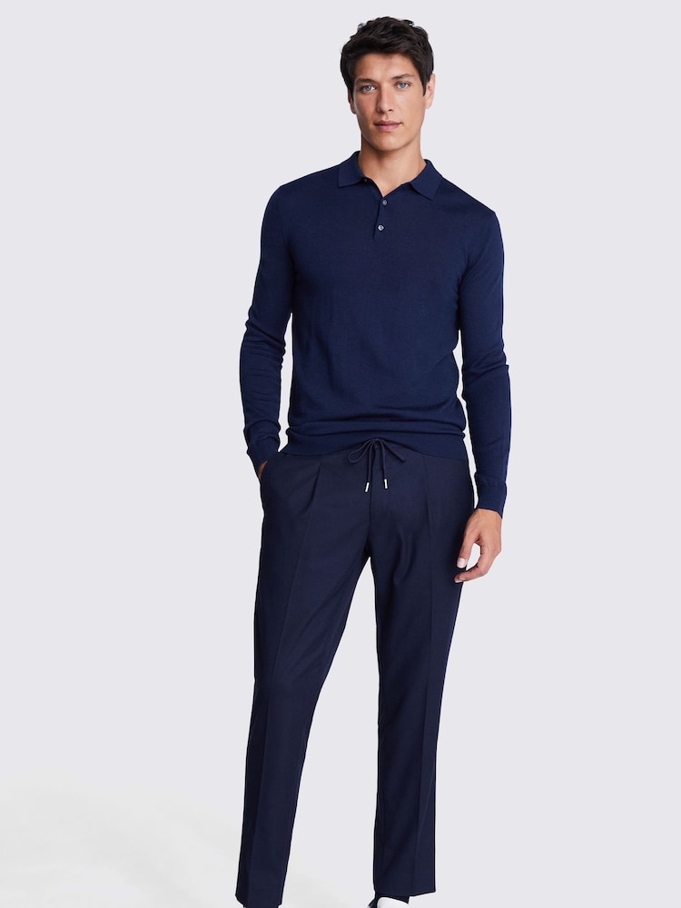 MOSS Blue Merino Polo Shirt - Image 2 of 5