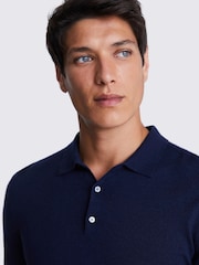 MOSS Blue Merino Polo Shirt - Image 3 of 5