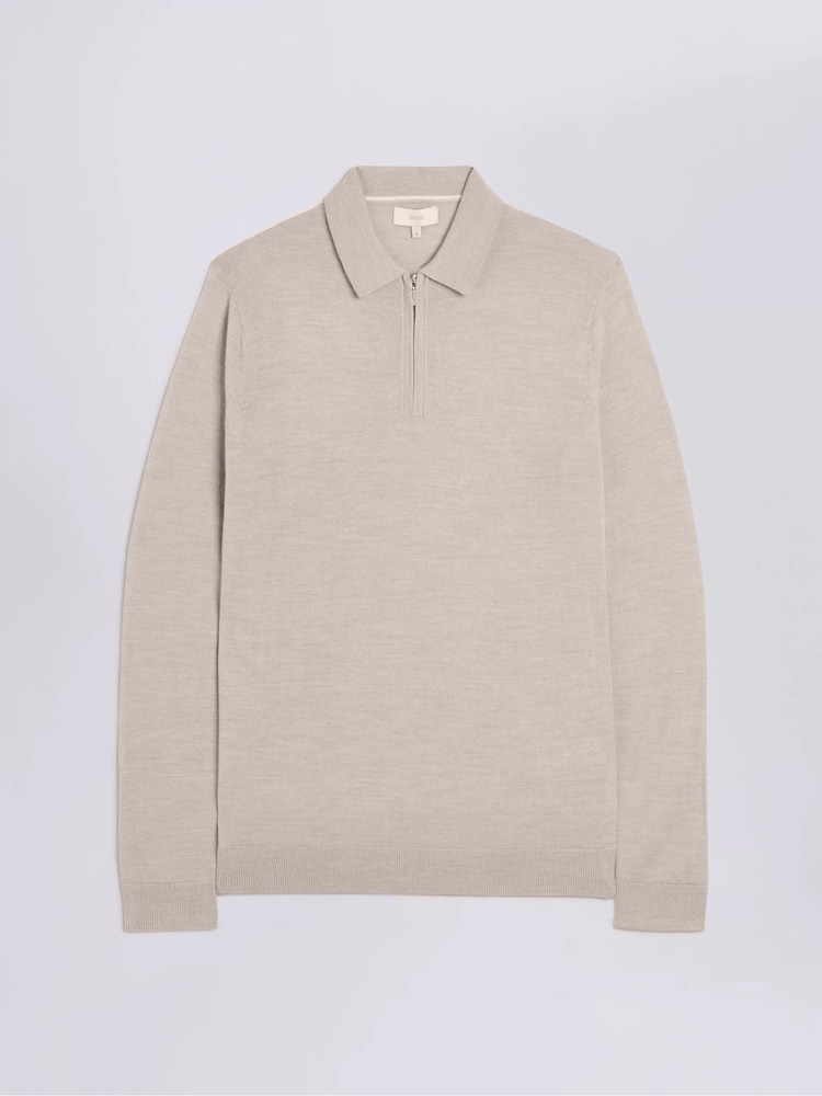 MOSS Natural Merino Blend Quarter Zip Polo Shirt - Image 4 of 5