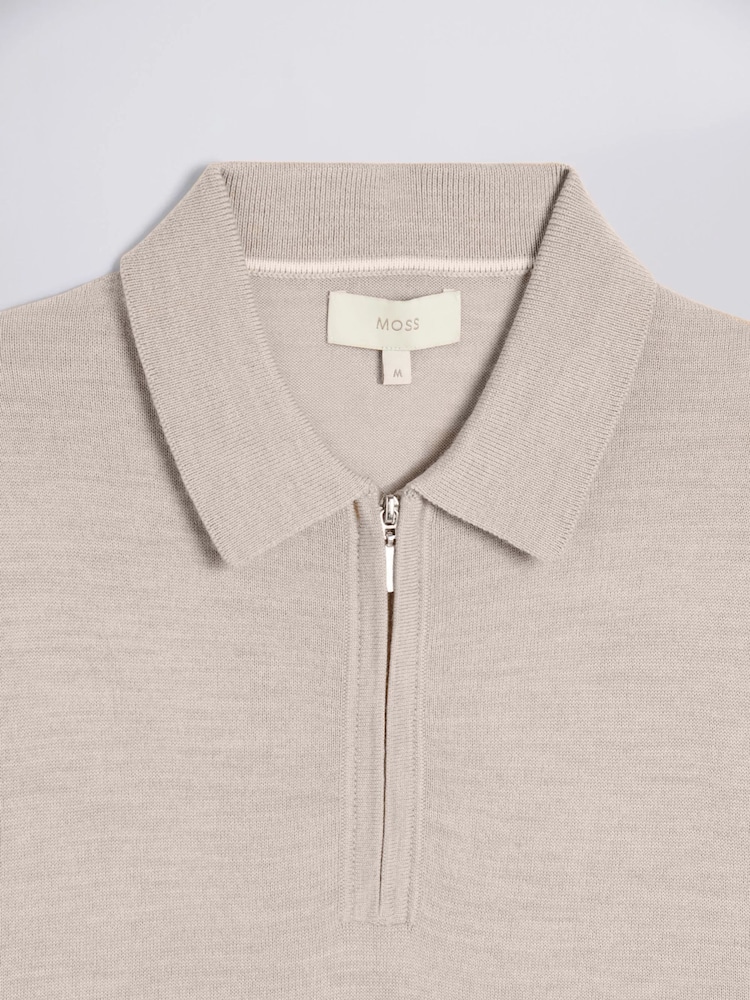 MOSS Natural Merino Blend Quarter Zip Polo Shirt - Image 5 of 5
