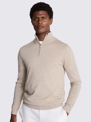 MOSS Camel Merino Blend Quarter Zip Jumper - Image 1 of 5