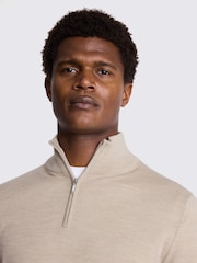 MOSS Camel Merino Blend Quarter Zip Jumper - Image 3 of 5