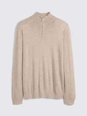 MOSS Camel Merino Blend Quarter Zip Jumper - Image 4 of 5